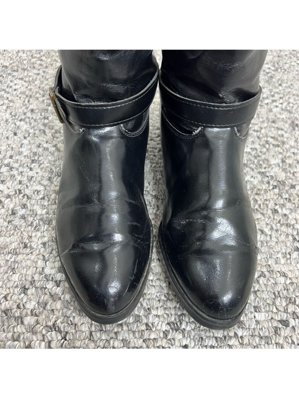 Vintage minimalist tall black vegan leather fleece lined flat boots 10 - Picture 11 of 15
